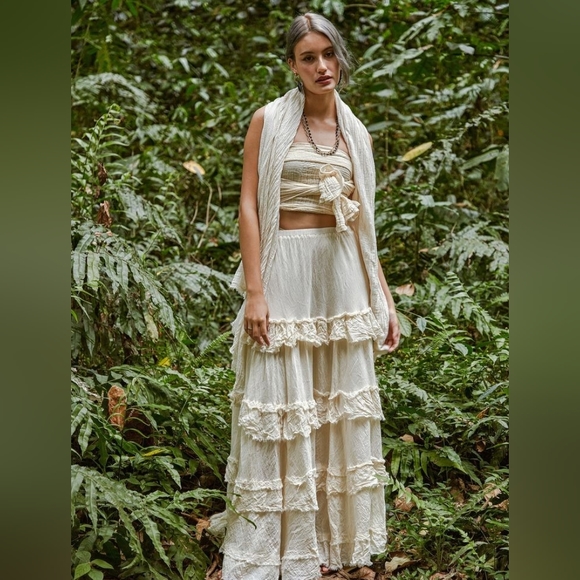 Jooziecotton 100% Organic Cotton Bohemian Style Long Ruffled Skirt - Picture 1 of 12